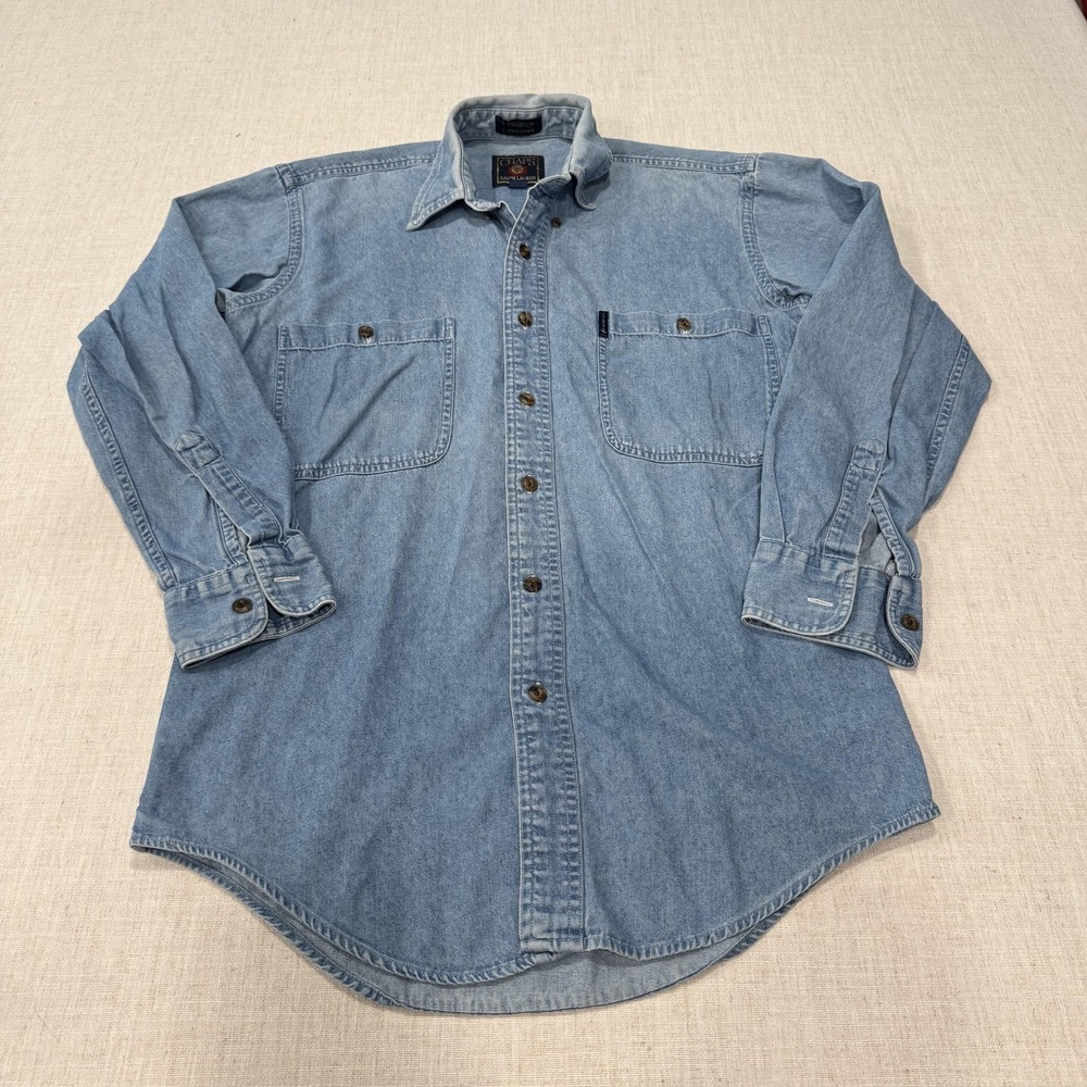 Chaps Ralph Lauren Shirt Womens Small Blue Denim Button Up Long Sleeve Relaxed